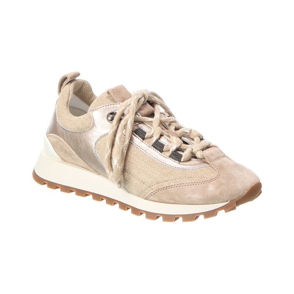 Brunello Cucinelli Canvas & Suede Sneaker, Beige